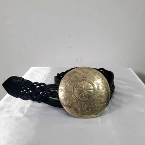 Vintage 70's Morrocan Braided Leather Medallion Black Belt
